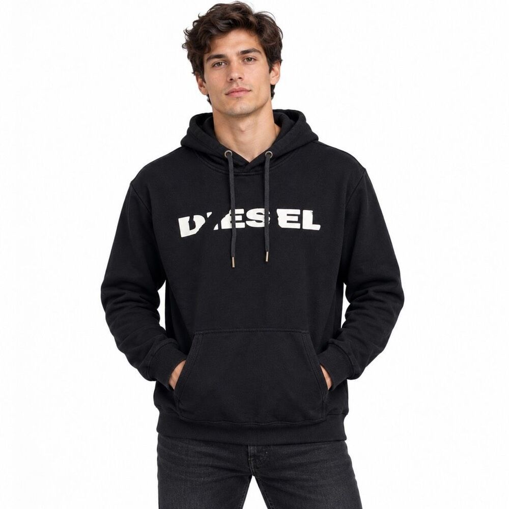 Diesel Men’s Black Logo Pullover Hoodie Sweatshirt Size Small
